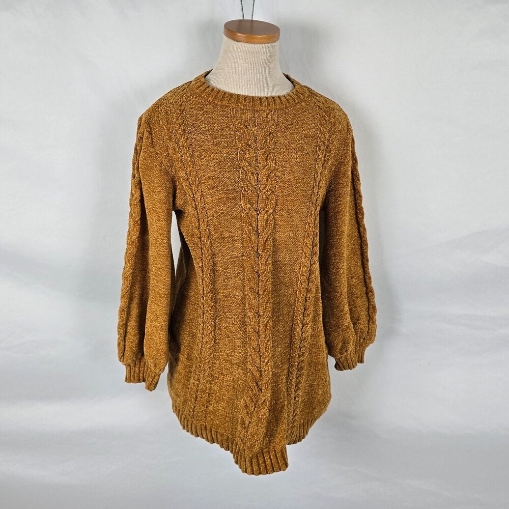 Jessica Simpson Sweater Women's Medium 8 Golden Brown Cable Knit Long Sleeve